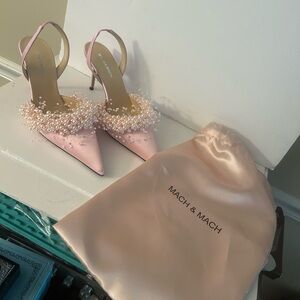 Mach & Mach floating faux pearl satin slingback pink pumps new size 39 - 8 1/2